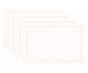 Assorted white cotton napkins with decorative embroidered borders, presented in multiple color trims for dining.