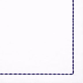 White cotton napkin with blue stitched edge
