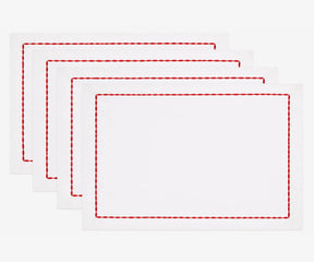 White cotton napkin with red stitched edge