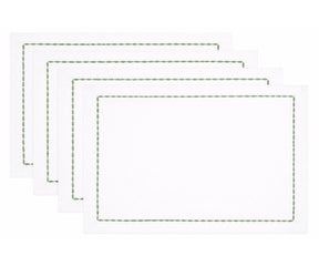 White cotton napkin with green stitched trim