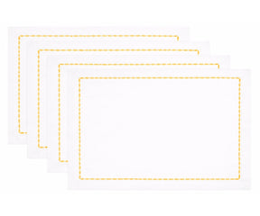 Collection of white cotton table napkins with neatly embroidered borders in a variety of elegant colors