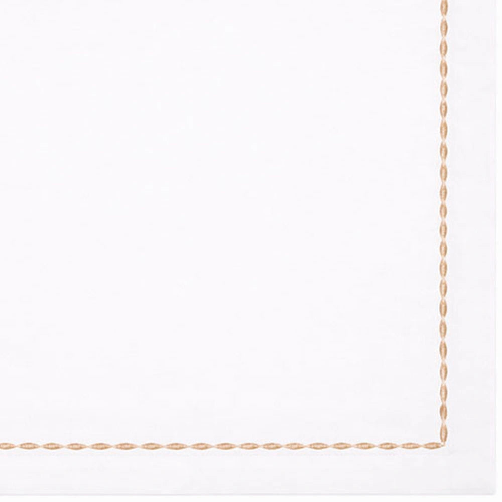 White cotton napkin with beige embroidered border