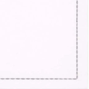 Embroidered white cotton dinner napkins with colorful stitched borders.