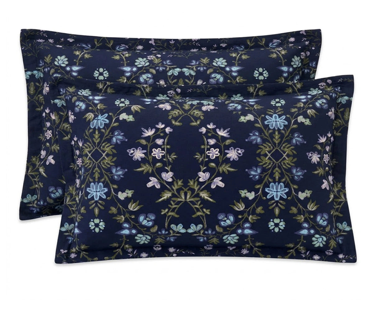 Pillow cover botanical navy linen bedding set premium flax linen floral sheet set queen king