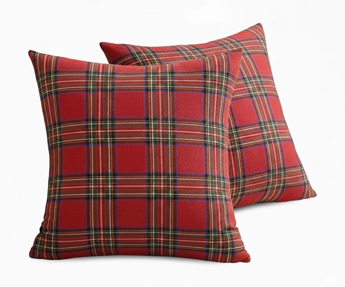 Red tartan cushion covers set of 2 for Christmas décor – cotton plaid cushion covers for sofa and bed