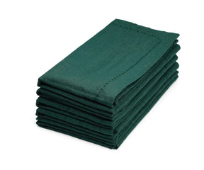 Dark green hemstitch cloth napkins set of 4 made from 100% cotton, elegant dinner napkins for weddings, Thanksgiving table settings, restaurants, and everyday dining