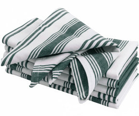 Folded green striped cotton napkins