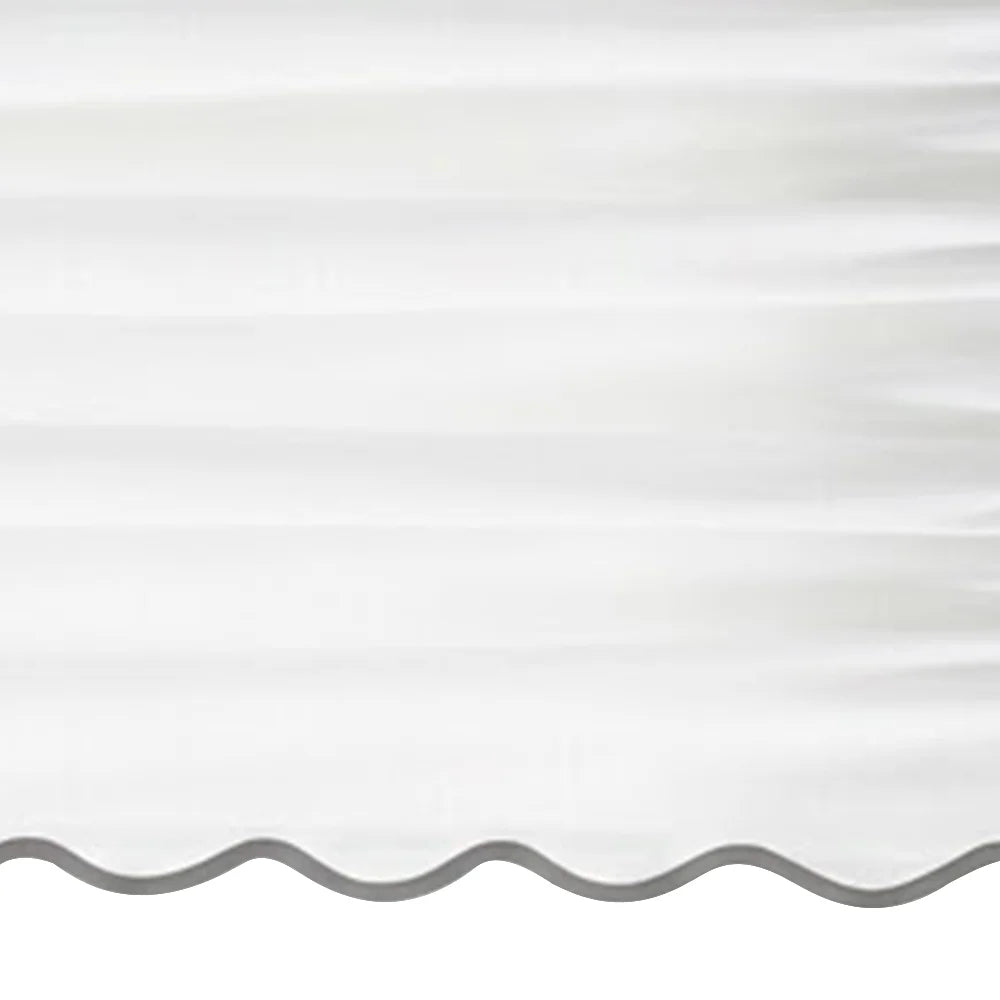 White scalloped curtain panel with Gray trim - Close up