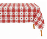 Red gingham tablecloth with white heart print