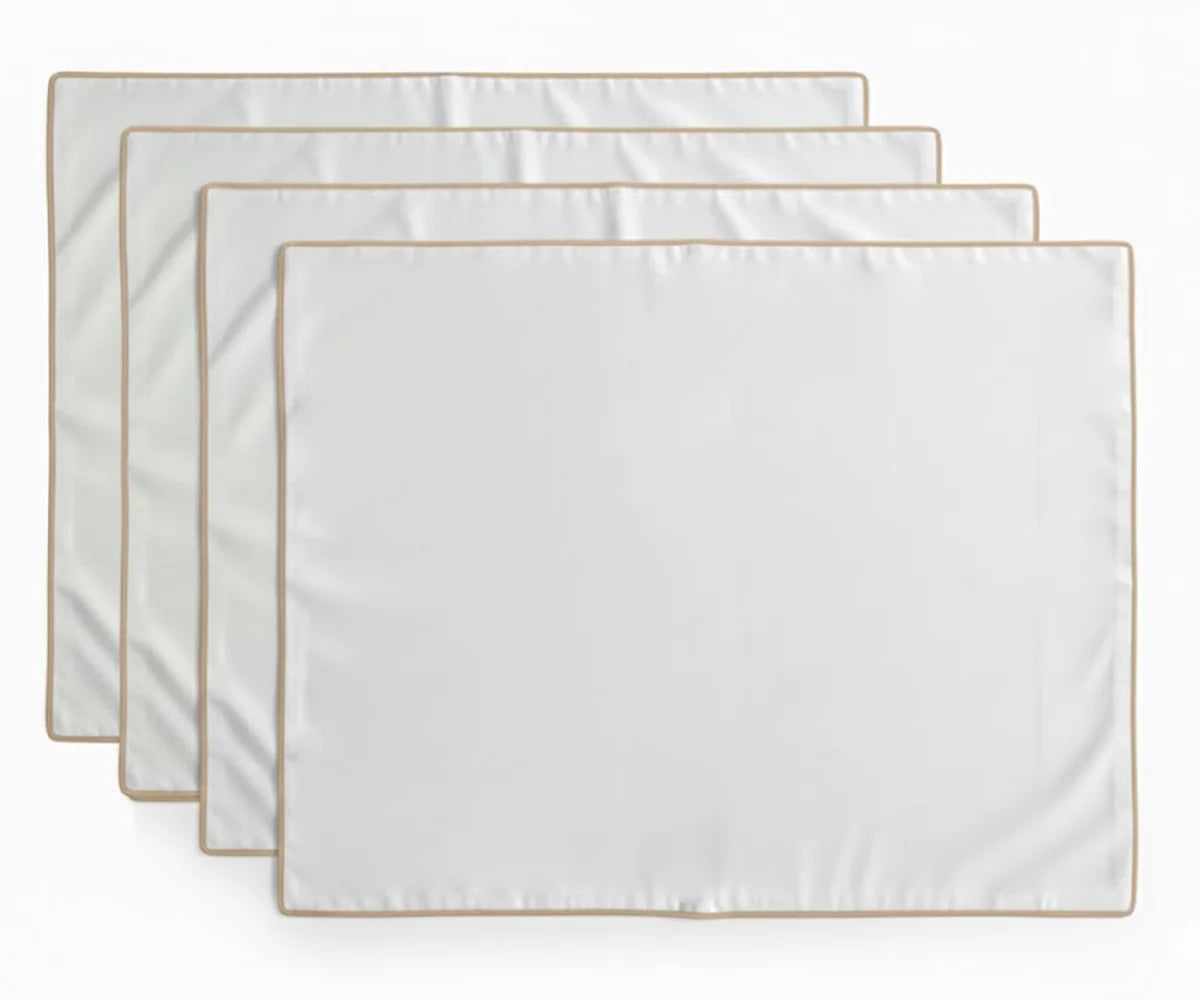 White cotton placemat with beige trim