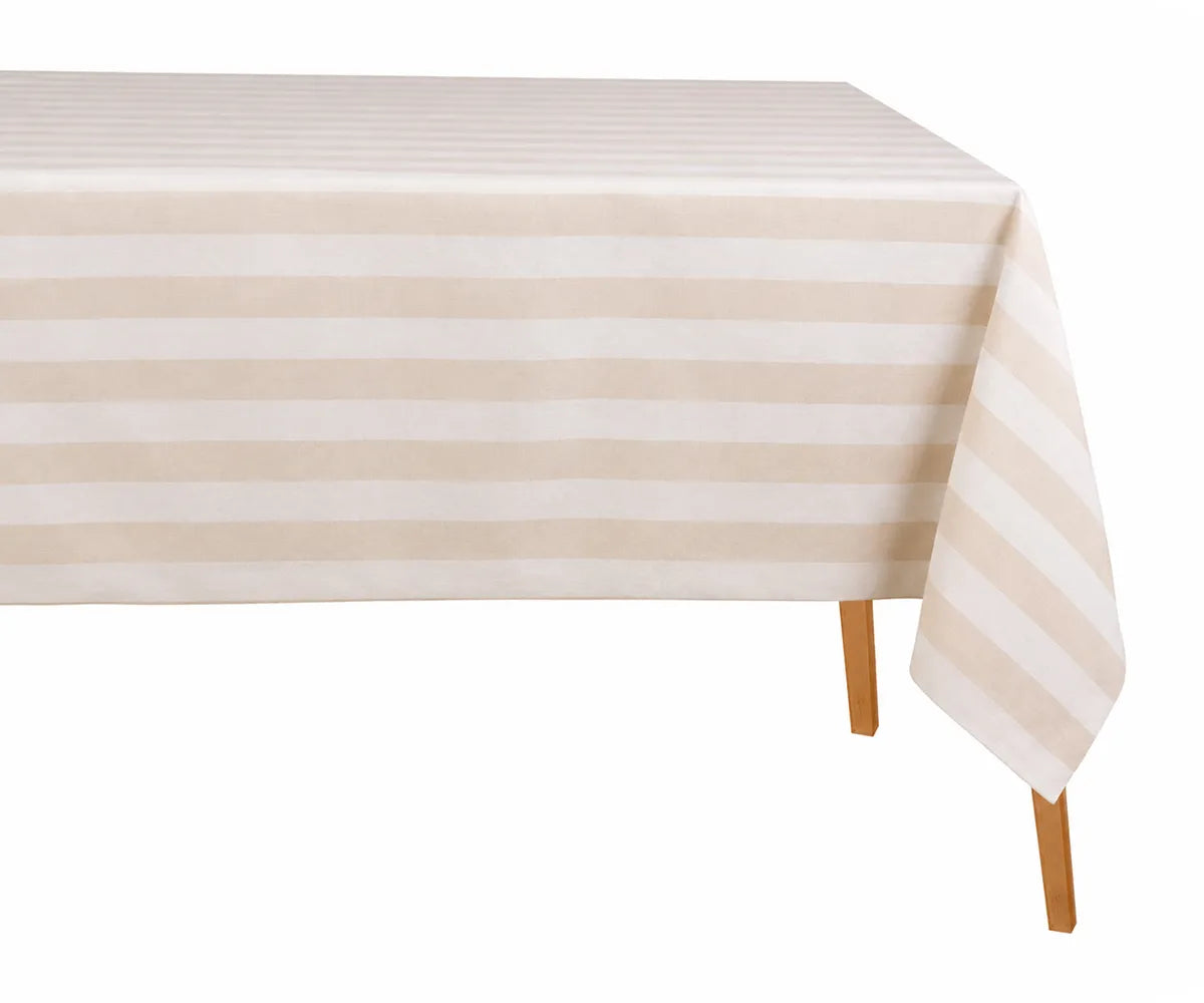 Rectangular striped cotton linen dining tablecloth designed for everyday meals and special gatherings