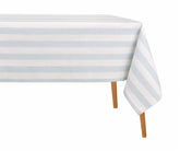 Pale blue striped cotton linen tablecloth
