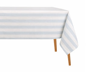 Pale blue striped cotton linen tablecloth