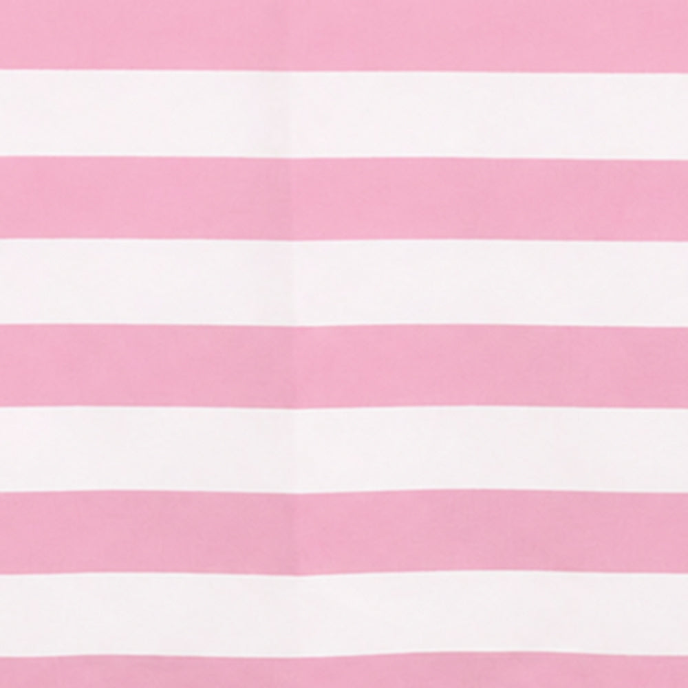 Rectangle pink striped cotton and linen blend tablecloth styled for contemporary dining rooms and casual family gatherings.