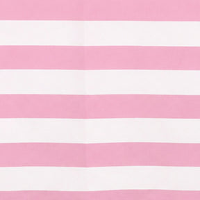 Rectangle pink striped cotton and linen blend tablecloth styled for contemporary dining rooms and casual family gatherings.