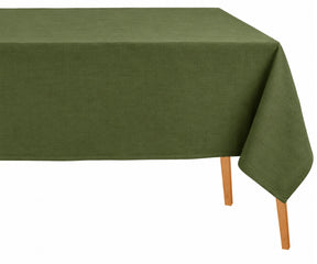 Olive green cotton linen blend rectangular tablecloth, reusable fabric table linen ideal for farmhouse, rustic, and everyday dining