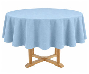 Light blue cotton linen round tablecloth in plain solid style, soft breathable material ideal for casual dining and special occasions