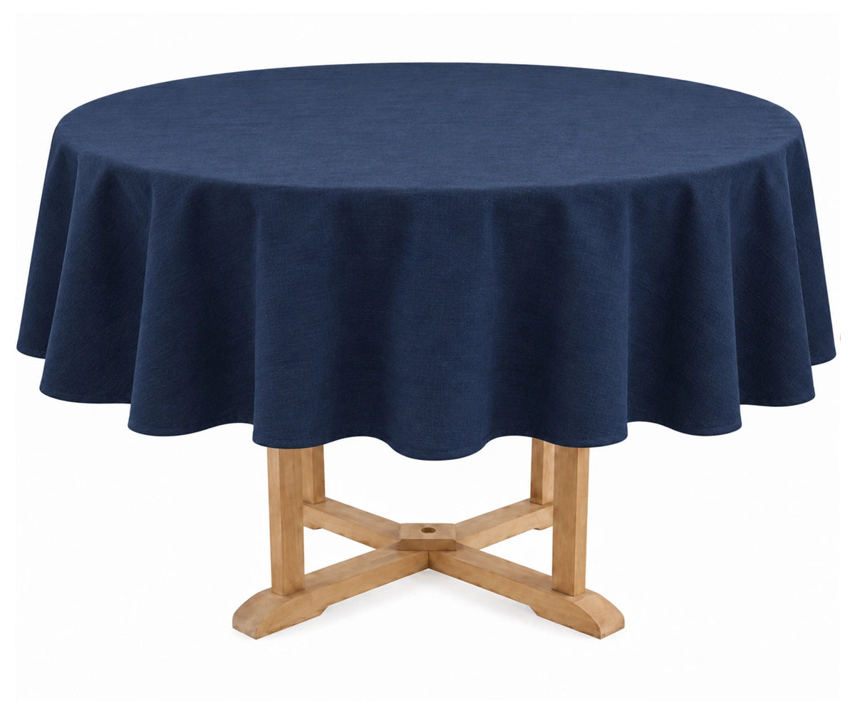 Navy linen blend round tablecloth for farmhouse dining Washable tablecloth for everyday meals and gatherings