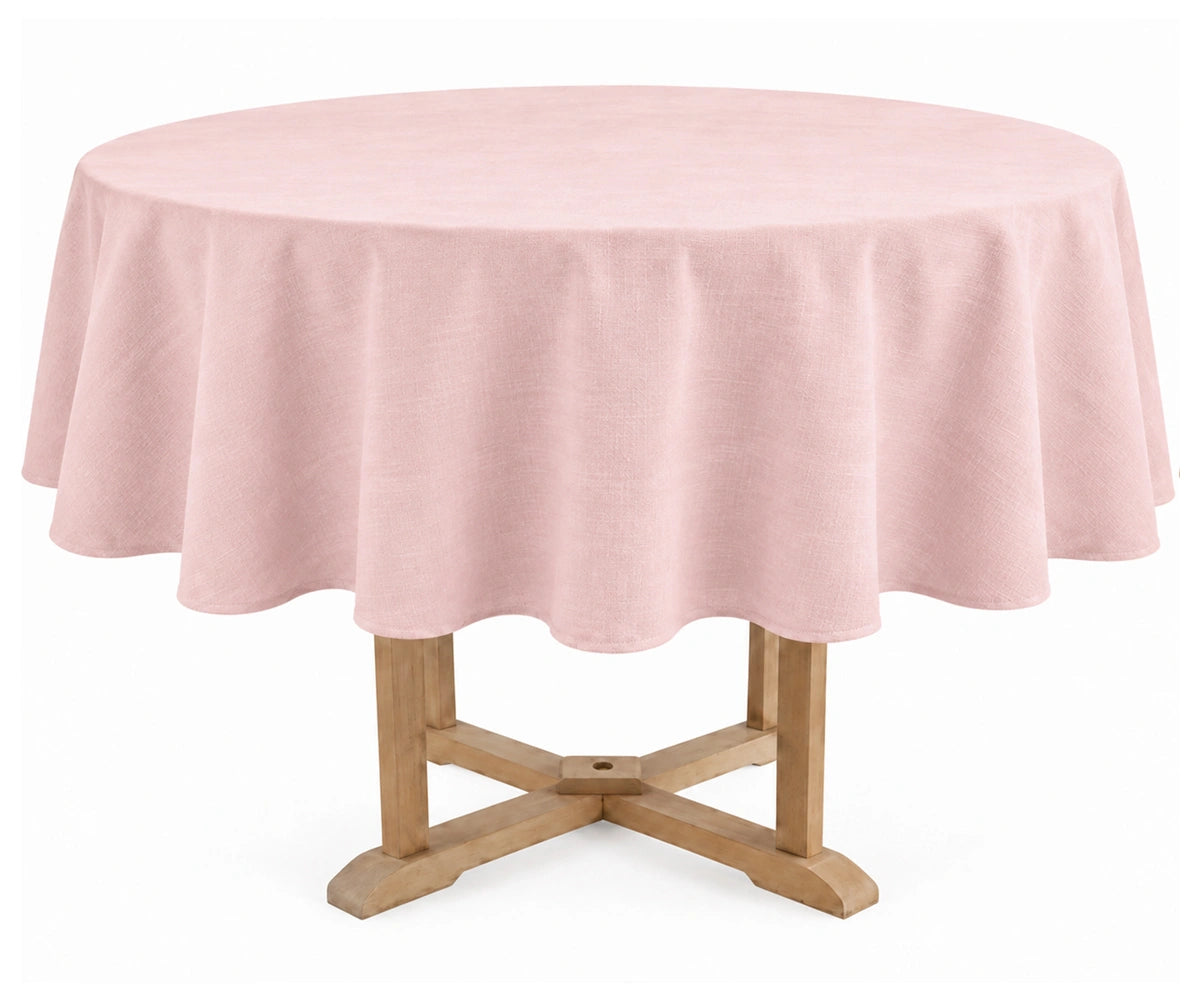 Pink linen blend round tablecloth for brunch and entertaining Washable farmhouse tablecloth for special occasions