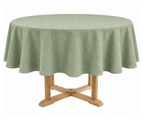 Sage green cotton linen round tablecloth with plain minimalist design, natural cotton linen blend for modern dining tables