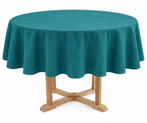 Teal linen blend round tablecloth for entertaining Washable farmhouse tablecloth for everyday dining
