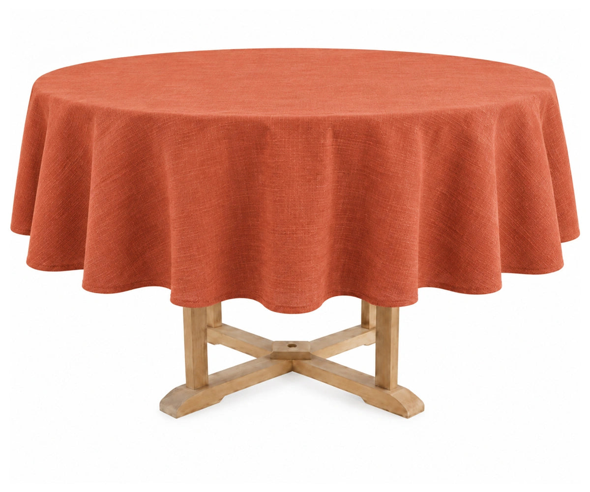 Terracotta linen blend round tablecloth for dining room Washable farmhouse tablecloth for everyday and special occasions