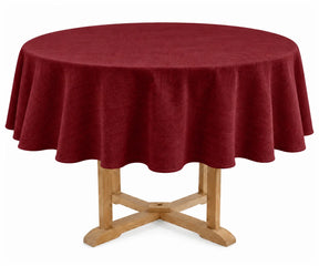 Burgundy round cotton linen blend tablecloth, 60 inch solid color table cover for weddings, restaurants, dining rooms, and special events