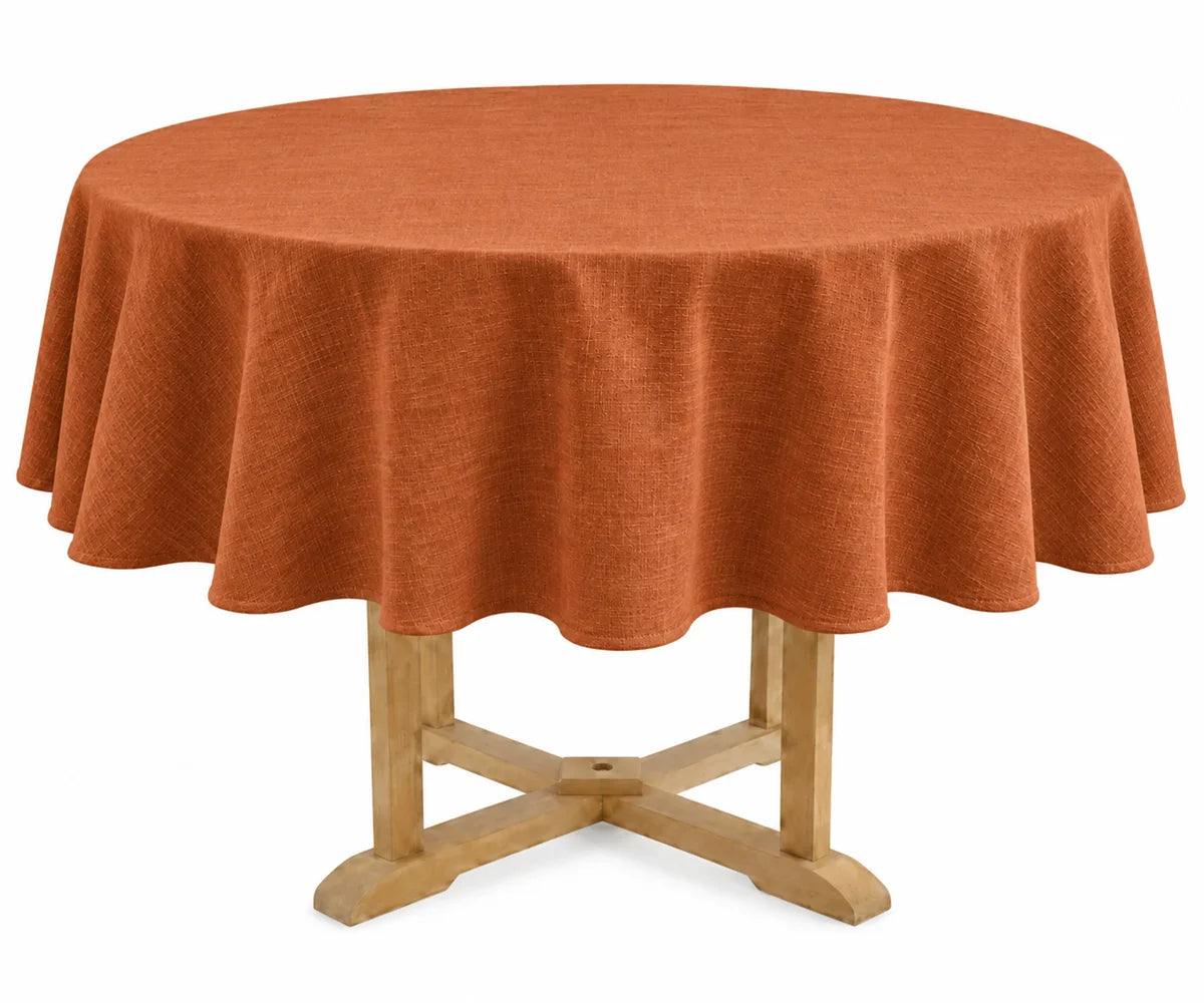 Rust round cotton linen blend tablecloth, 60 inch solid color table cover for weddings, dining rooms, restaurants, and special occasions