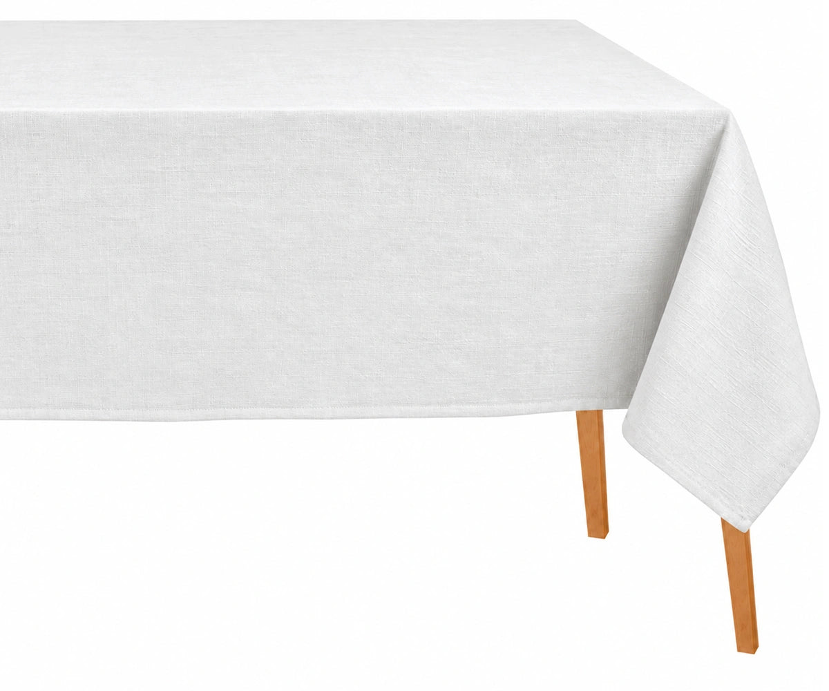 White cotton linen blend rectangular tablecloth with solid design, breathable reusable dining table linen for everyday use, weddings, and farmhouse decor
