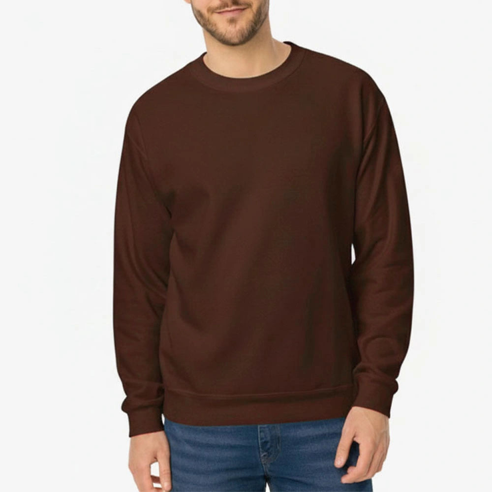 Men’s brown full sleeve sweatshirt for warm winter layering – soft cotton casual pullover