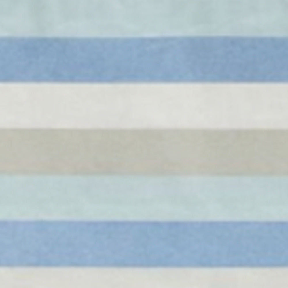 A close-up of a striped fabric pattern with alternating horizontal bands of light blue, off-white, and a soft warm beige.