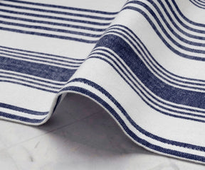 Close-up of blue striped cotton cloth napkin fabric