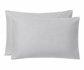 Two plain grey rectangular pillowcases stacked slightly offset against a white background.
