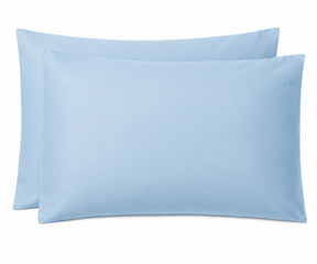 Two light blue pillowcases stacked together on a plain white background.
