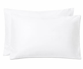 Two plain white rectangular pillows stacked slightly offset against a white background.