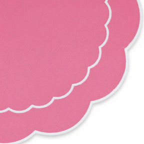 Soft pink cotton round placemat with scalloped edge