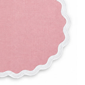 Peony pink cotton dining placemat with delicate white scalloped border