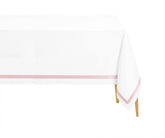 carnation Border Rectangle Cotton Tablecloth on wedding reception table with floral centerpiece
