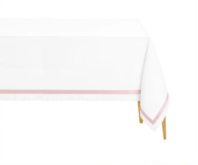 carnation Border Rectangle Cotton Tablecloth on wedding reception table with floral centerpiece