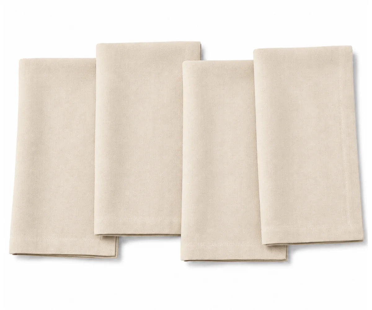 Beige cotton napkins, 100% cotton dinner napkins for weddings, farmhouse dining, restaurants, and elegant table décor.