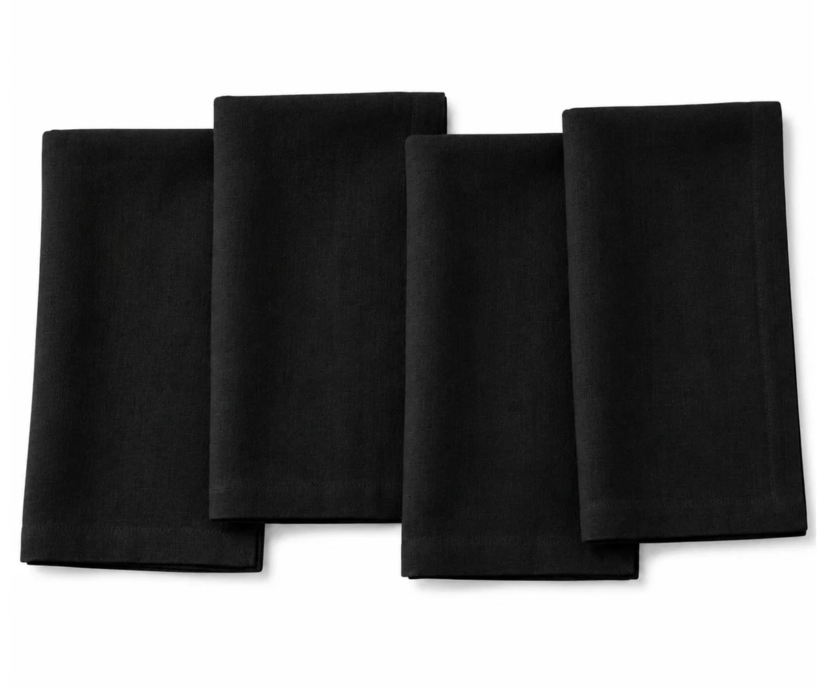 Black 100% cotton dinner napkins for weddings, restaurants, and sophisticated dining tables.