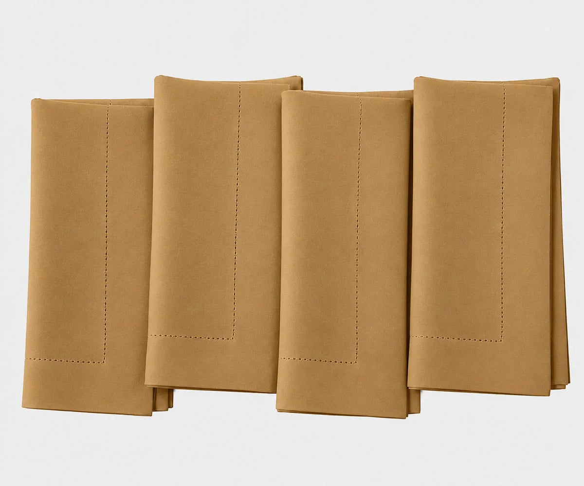 Camel cotton hemstitch napkins, 100% cotton reusable cloth dinner napkins for elegant table settings, weddings, Thanksgiving, and special occasions