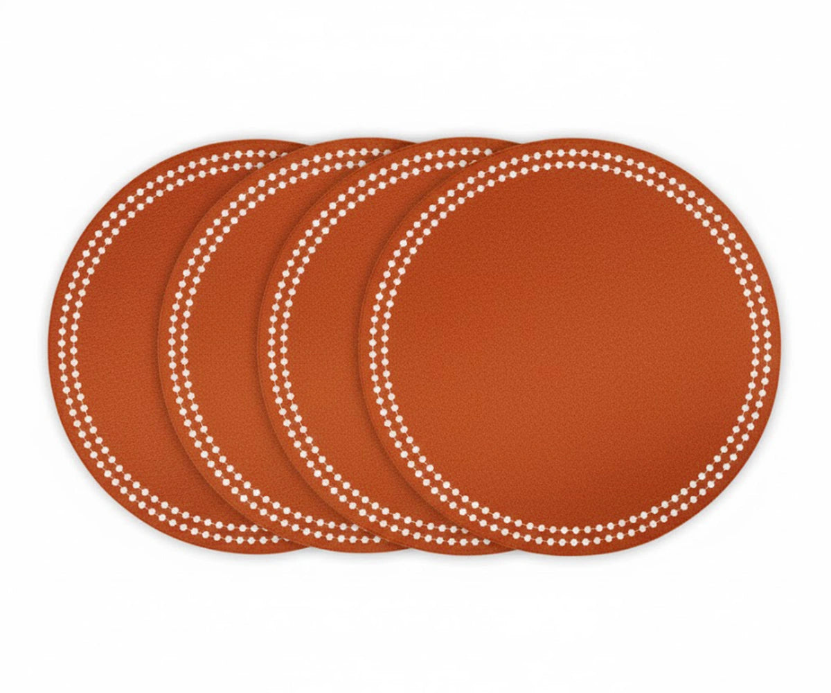 Terracotta round placemats with pearls edge – 100% cotton rustic table decor for dining table settings