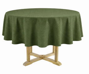 Olive green round cotton tablecloth for dining table, reusable table cover for everyday meals, holiday gatherings, parties, and outdoor dining