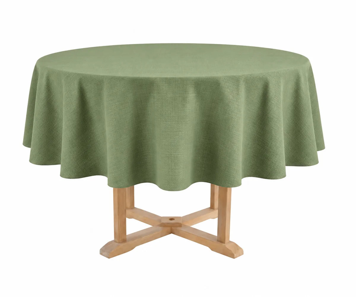 Sage green round cotton tablecloth for dining table, elegant reusable table cover for everyday meals, parties, and outdoor gatherings