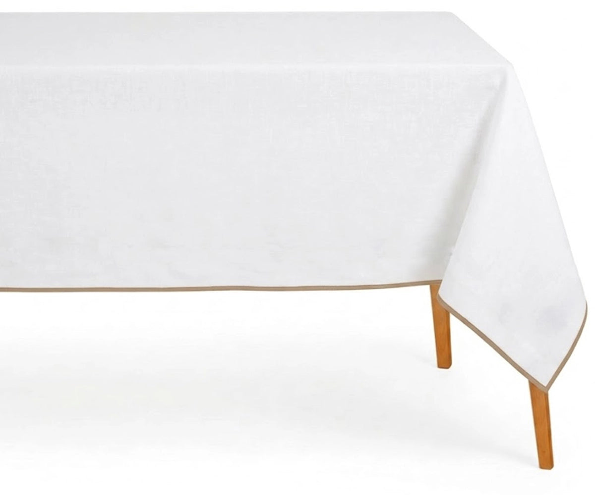 Solid white with beige  cotton tablecloth for dining table