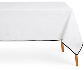 White Cotton  tablecloth with contrast black border