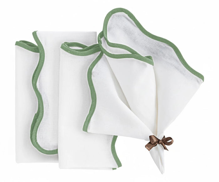 sage green scalloped cotton napkins – elegant reusable cloth napkins with stitched scalloped border.