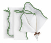 sage green scalloped cotton napkins – elegant reusable cloth napkins with stitched scalloped border.