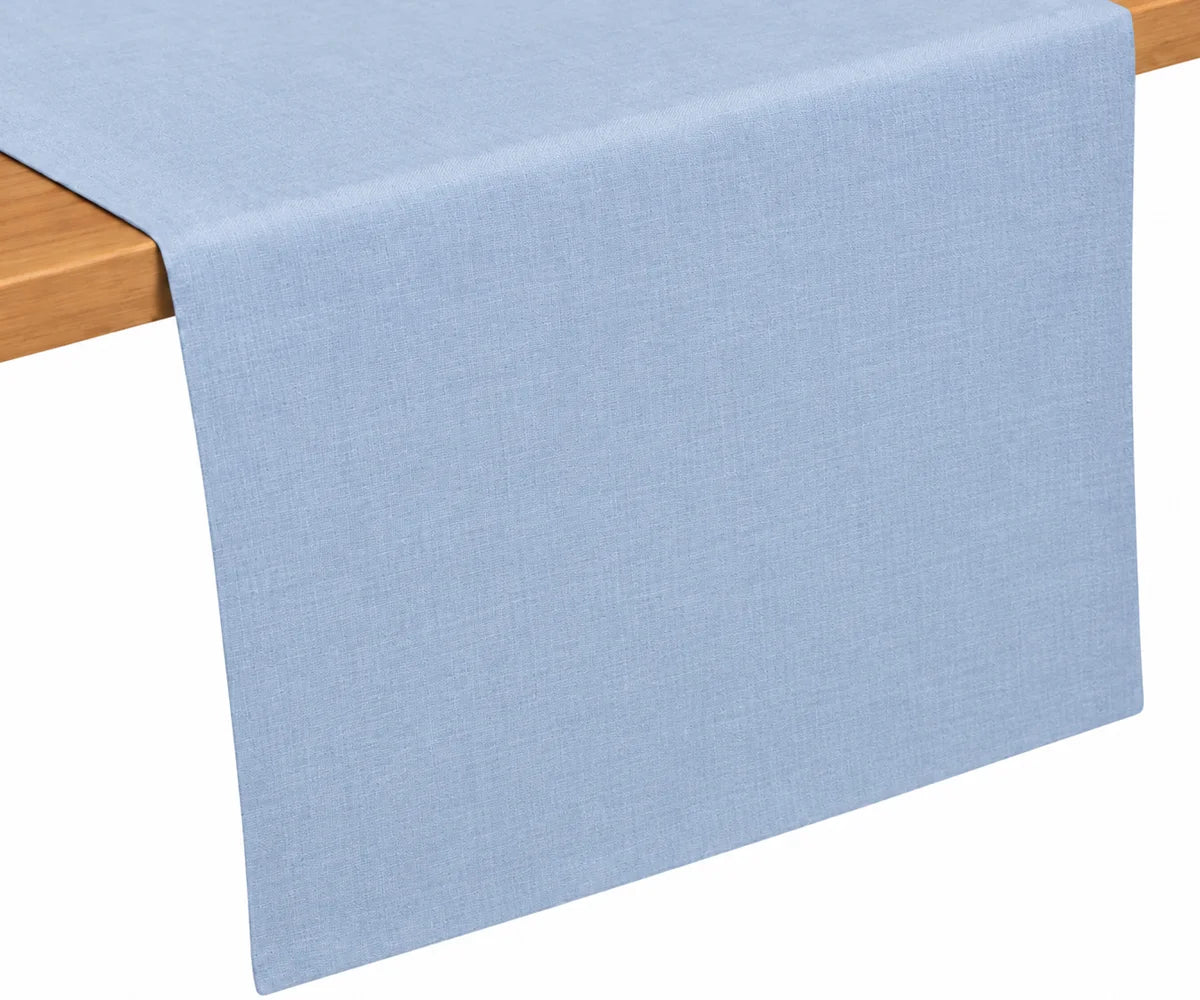 Light blue cotton table runner, plain dining table decor for brunches, family meals, weddings, and everyday entertaining